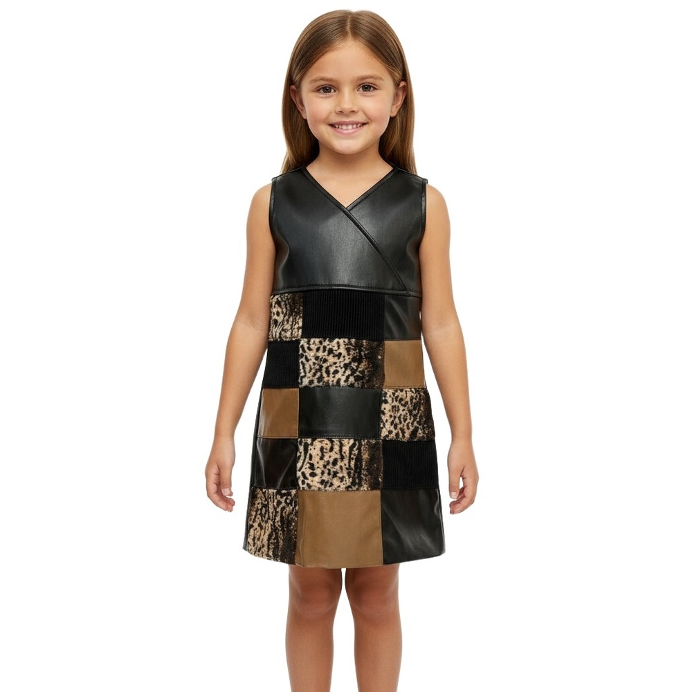 B.B. Collection‎ Girls Size 2T Patchwork Animal Print Sleeveless Dress V-Neck